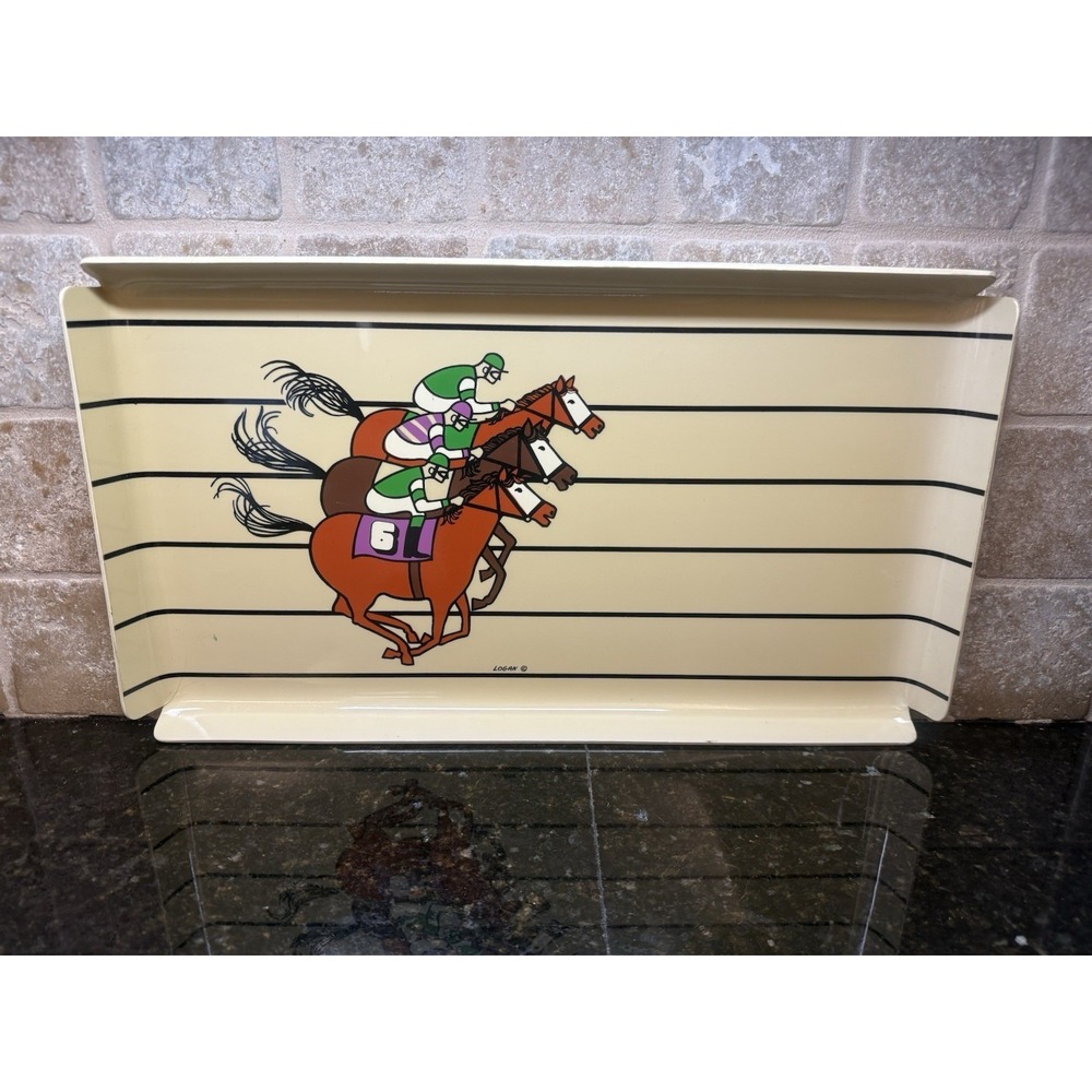 VTG Mid Century Modern Horse‎ Racing Equestrian Derby Plastic Serving Tray Logan